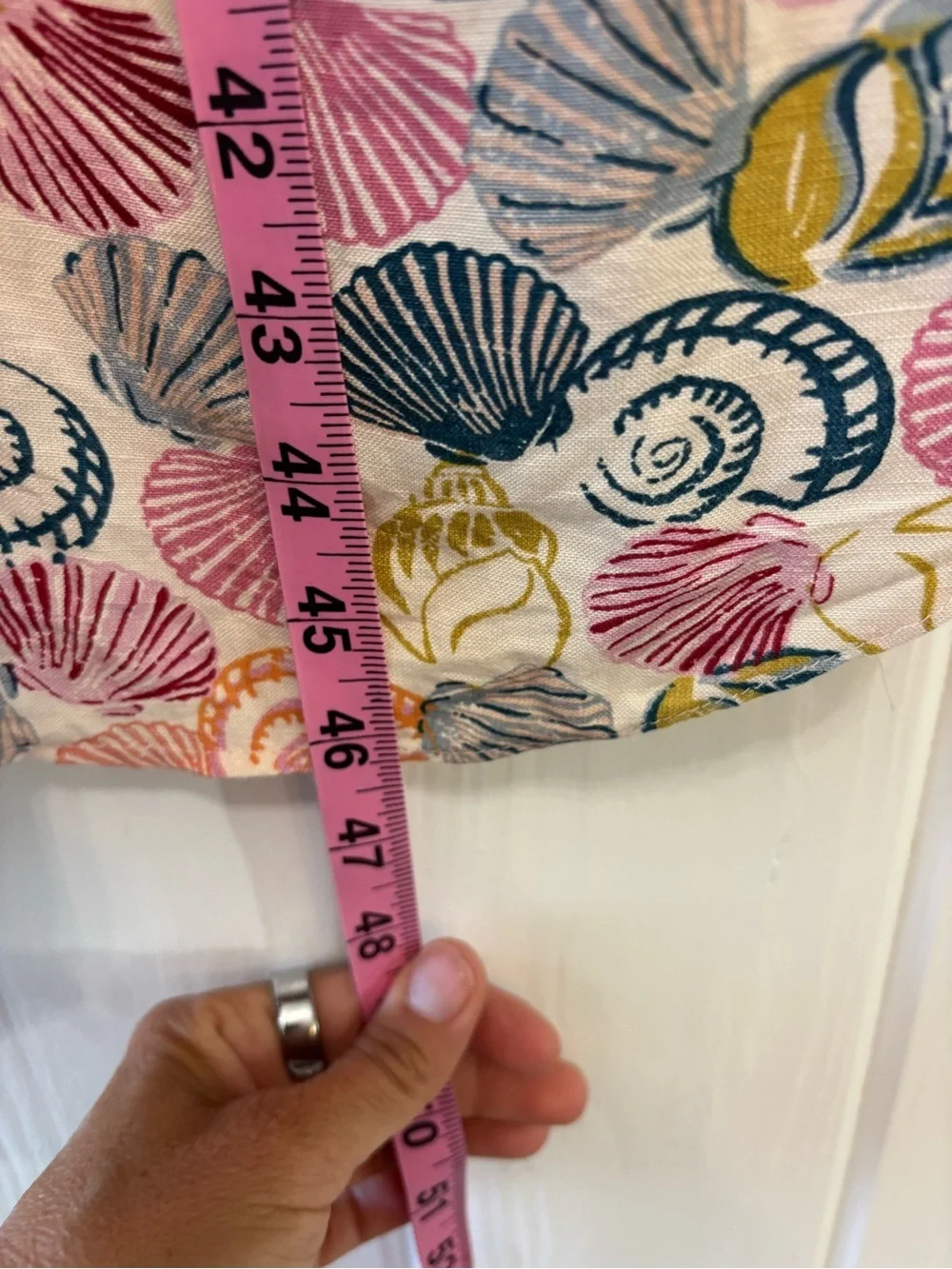 Anthropologie Linen Blend Seashell Print Midi Dress Side Slit Resort Coastal S